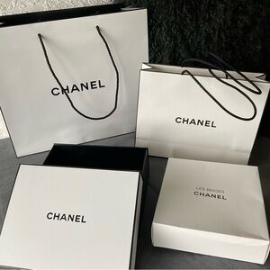 CHANEL White and Black Shopping Bags